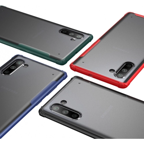 Samsung Galaxy Note 10 Kılıf Volks Serisi Kenarları Silikon Arkası Şeffaf Sert Kapak - Kırmızı