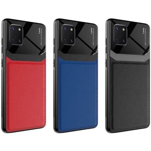 Samsung Galaxy Note 10 Lite Kılıf Deri Görünümlü Emiks Kapak - Mavi