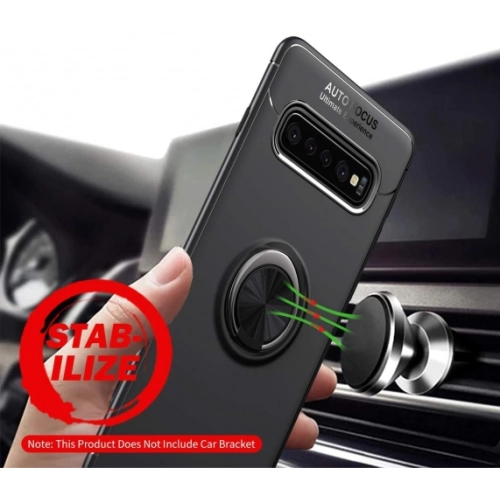 Samsung Galaxy Note 10 Plus Kılıf Renkli Silikon Yüzüklü Standlı Auto Focus Ravel Kapak - Siyah