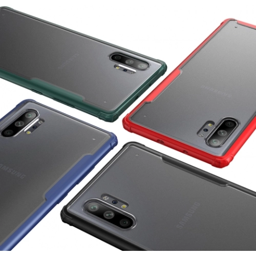 Samsung Galaxy Note 10 Plus Kılıf Volks Serisi Kenarları Silikon Arkası Şeffaf Sert Kapak - Kırmızı