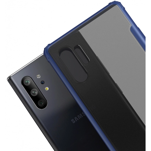 Samsung Galaxy Note 10 Plus Kılıf Volks Serisi Kenarları Silikon Arkası Şeffaf Sert Kapak - Lacivert