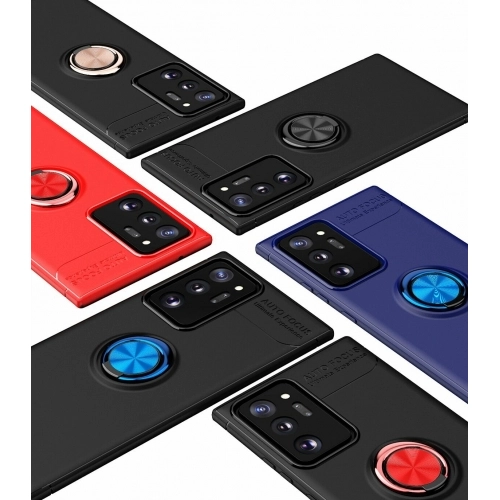Samsung Galaxy Note 20 Ultra Kılıf Renkli Silikon Yüzüklü Standlı Auto Focus Ravel Kapak - Mavi