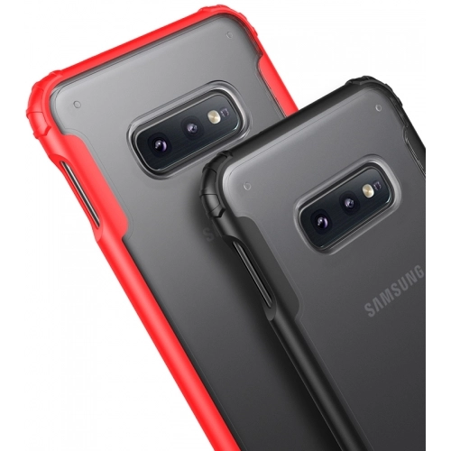 Samsung Galaxy S10e Kılıf Volks Serisi Kenarları Silikon Arkası Şeffaf Sert Kapak - Kırmızı