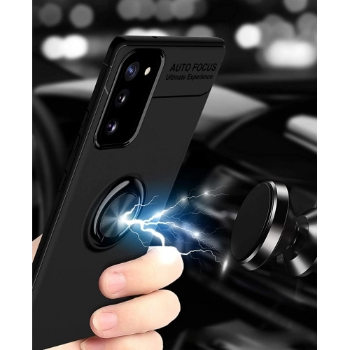 Samsung Galaxy S20 FE Kılıf Renkli Silikon Yüzüklü Standlı Auto Focus Ravel Kapak - Mavi - Siyah