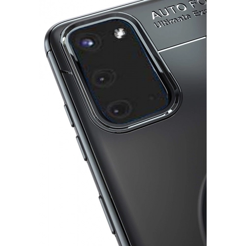 Samsung Galaxy S20 Kılıf Renkli Silikon Yüzüklü Standlı Auto Focus Ravel Kapak - Mavi - Siyah