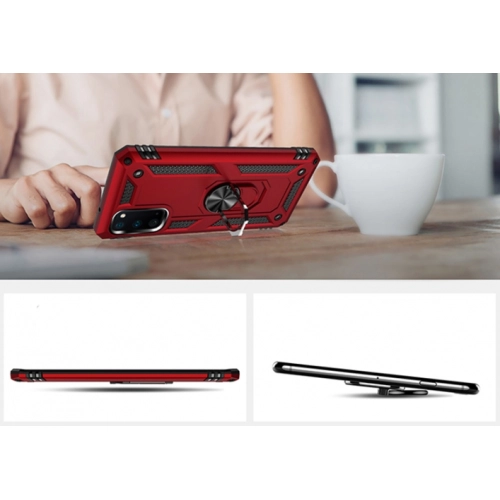 Samsung Galaxy S20 Kılıf Silikon Zırhlı Standlı Yüzüklü Mıknatıslı Tank Kapak - Kırmızı