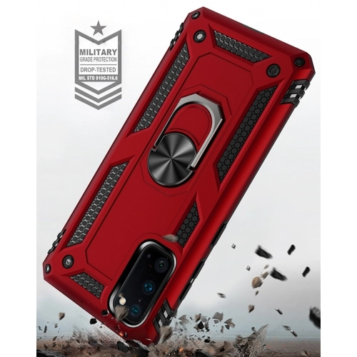 Samsung Galaxy S20 Kılıf Silikon Zırhlı Standlı Yüzüklü Mıknatıslı Tank Kapak - Gold