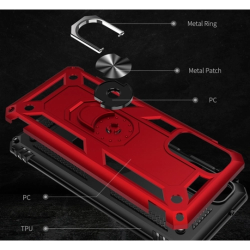 Samsung Galaxy S20 Kılıf Silikon Zırhlı Standlı Yüzüklü Mıknatıslı Tank Kapak - Kırmızı