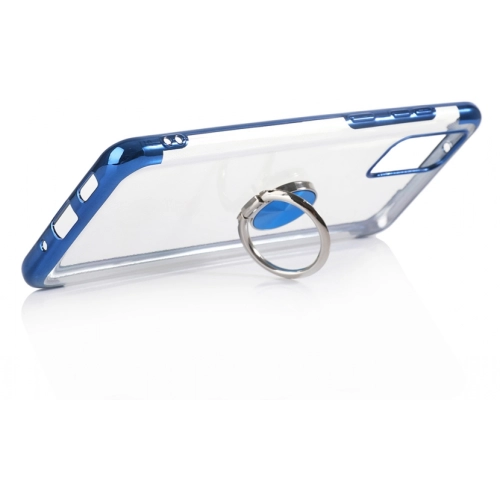 Samsung Galaxy S20 Plus Kılıf Renkli Köşeli Yüzüklü Standlı Lazer Şeffaf Esnek Silikon - Gold