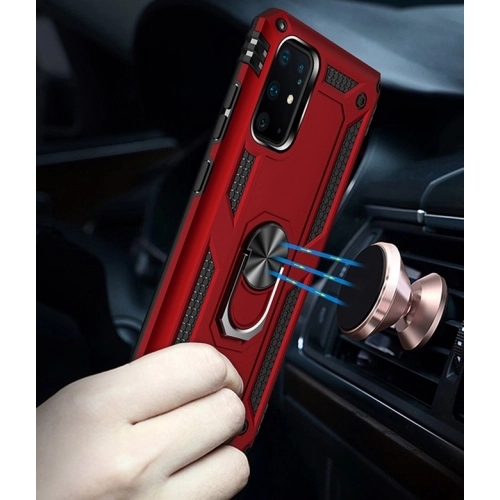 Samsung Galaxy S20 Plus Kılıf Silikon Zırhlı Standlı Yüzüklü Mıknatıslı Tank Kapak - Gri