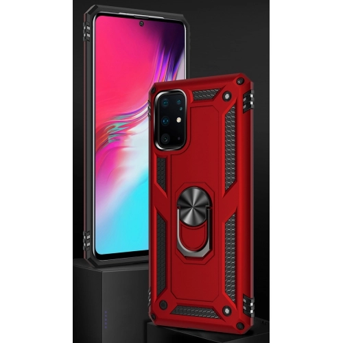 Samsung Galaxy S20 Plus Kılıf Silikon Zırhlı Standlı Yüzüklü Mıknatıslı Tank Kapak - Rose Gold