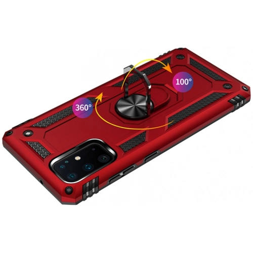 Samsung Galaxy S20 Plus Kılıf Silikon Zırhlı Standlı Yüzüklü Mıknatıslı Tank Kapak - Kırmızı