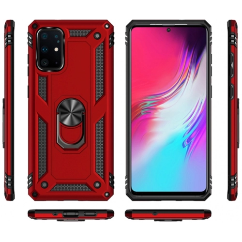 Samsung Galaxy S20 Plus Kılıf Silikon Zırhlı Standlı Yüzüklü Mıknatıslı Tank Kapak - Kırmızı