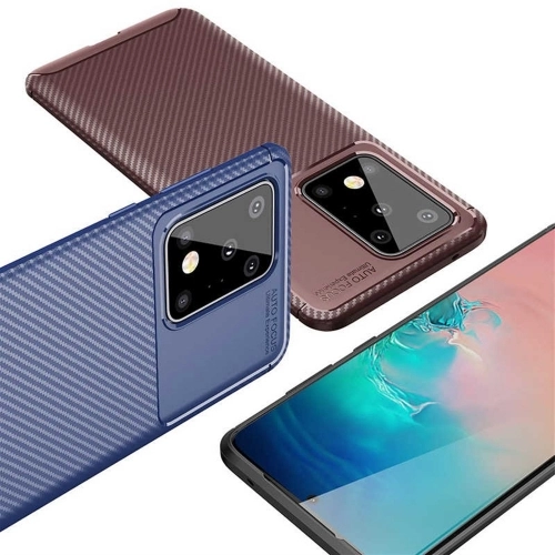 Samsung Galaxy S20 Ultra Kılıf Silikon Parmak İzi Bırakmayan Karbon Soft Negro Kapak - Lacivert