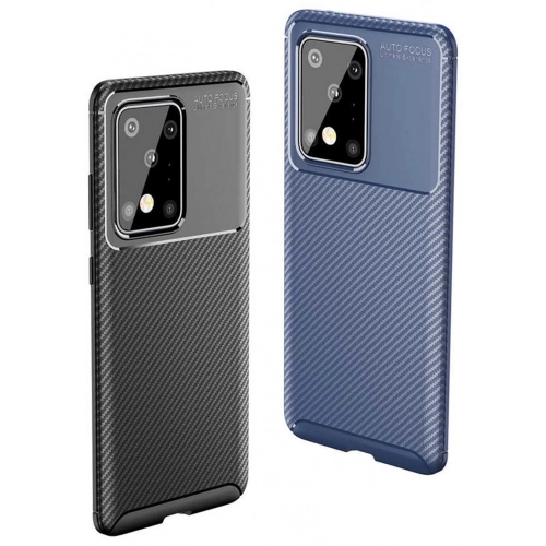 Samsung Galaxy S20 Ultra Kılıf Silikon Parmak İzi Bırakmayan Karbon Soft Negro Kapak - Lacivert