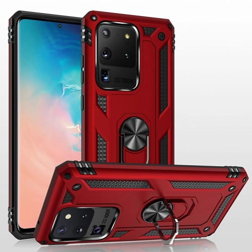 Samsung Galaxy S20 Ultra Kılıf Silikon Zırhlı Standlı Yüzüklü Mıknatıslı Tank Kapak - Rose Gold