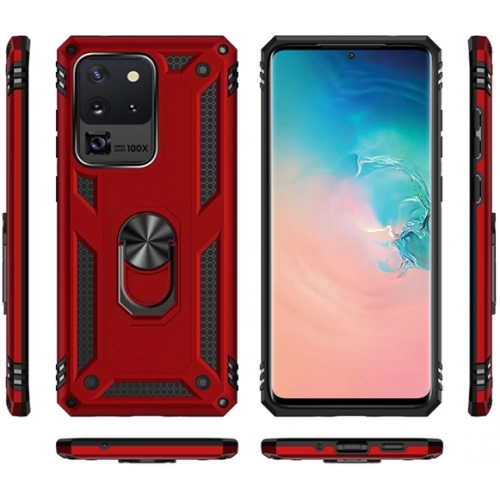 Samsung Galaxy S20 Ultra Kılıf Silikon Zırhlı Standlı Yüzüklü Mıknatıslı Tank Kapak - Gri