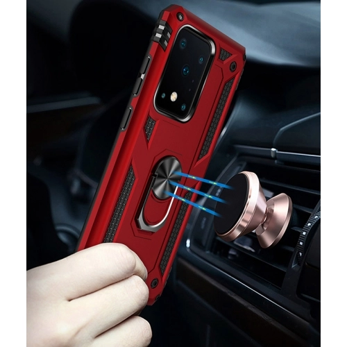 Samsung Galaxy S20 Ultra Kılıf Silikon Zırhlı Standlı Yüzüklü Mıknatıslı Tank Kapak - Lacivert