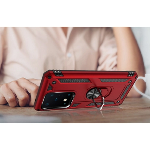 Samsung Galaxy S20 Ultra Kılıf Silikon Zırhlı Standlı Yüzüklü Mıknatıslı Tank Kapak - Rose Gold