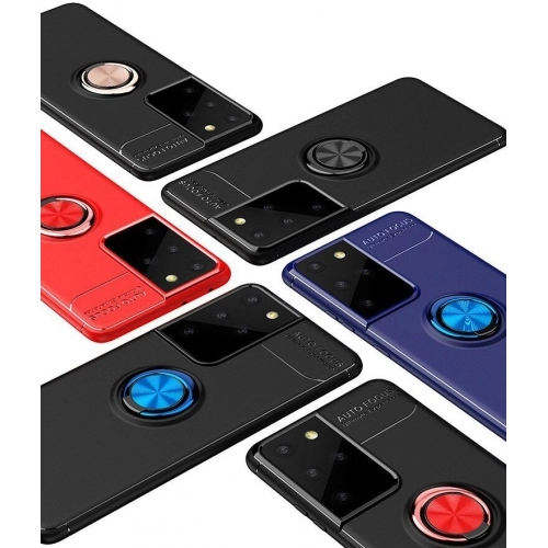 Samsung Galaxy S21 Ultra Kılıf Renkli Silikon Yüzüklü Standlı Auto Focus Ravel Kapak - Mavi