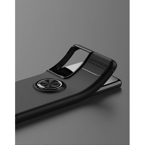 Samsung Galaxy S21 Ultra Kılıf Renkli Silikon Yüzüklü Standlı Auto Focus Ravel Kapak - Kırmızı - Siyah