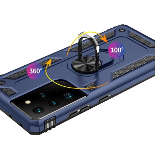 Samsung Galaxy S21 Ultra Kılıf Silikon Zırhlı Standlı Yüzüklü Mıknatıslı Tank Kapak - Gold