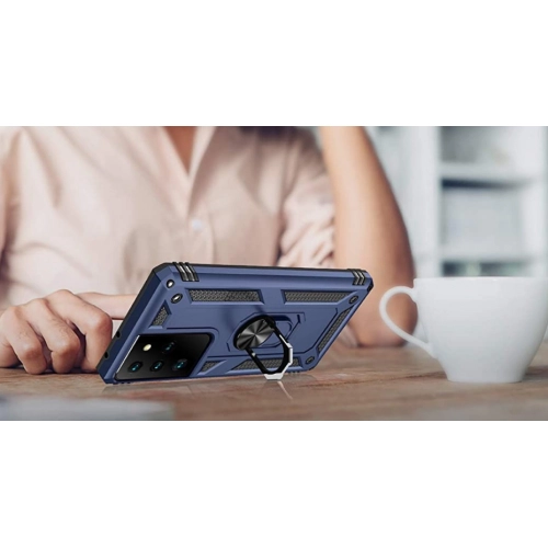 Samsung Galaxy S21 Ultra Kılıf Silikon Zırhlı Standlı Yüzüklü Mıknatıslı Tank Kapak - Gold