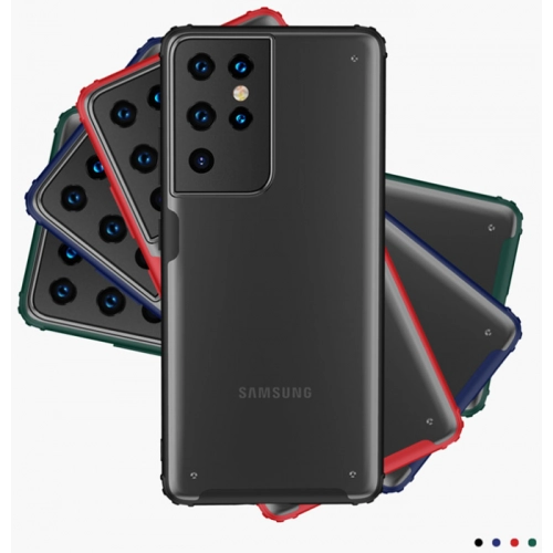 Samsung Galaxy S21 Ultra Kılıf Volks Serisi Kenarları Silikon Arkası Şeffaf Sert Kapak - Lacivert