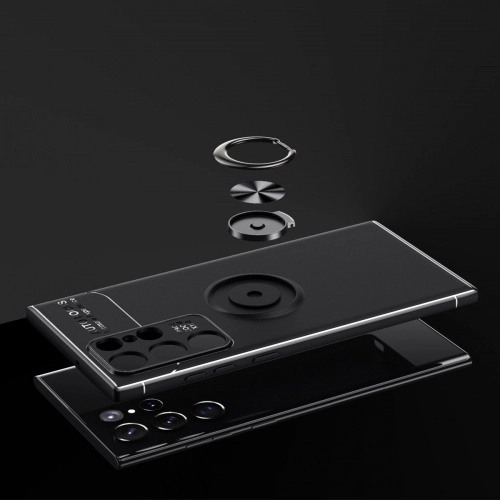 Samsung Galaxy S22 Ultra Kılıf Renkli Silikon Yüzüklü Standlı Auto Focus Ravel Kapak - Kırmızı