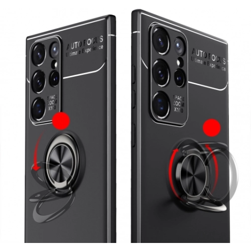 Samsung Galaxy S22 Ultra Kılıf Renkli Silikon Yüzüklü Standlı Auto Focus Ravel Kapak - Mavi