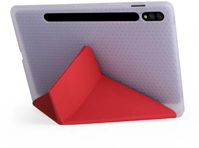 Samsung Galaxy Tab S7 T870 Tablet Kılıfı Standlı Tri Folding Kalemlikli Silikon Smart Cover - Mor