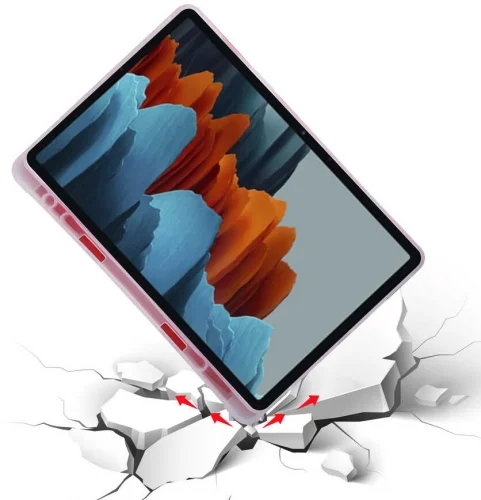 Samsung Galaxy Tab S7 T870 Tablet Kılıfı Standlı Tri Folding Kalemlikli Silikon Smart Cover - Kırmızı