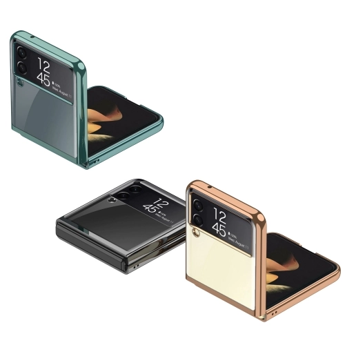 Samsung Galaxy Z Flip 3 Kılıf Metal Görünümlü Esnek Kıpta Kapak - Yeşil