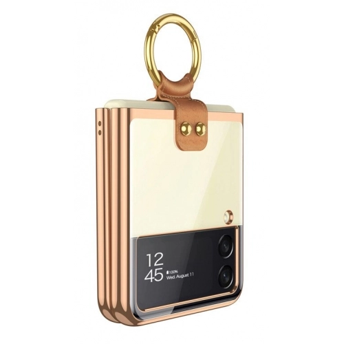 Samsung Galaxy Z Flip 3 Kılıf Yüzüklü Stand Özellikli Şeffaf Kıpta Kapak - Yeşil