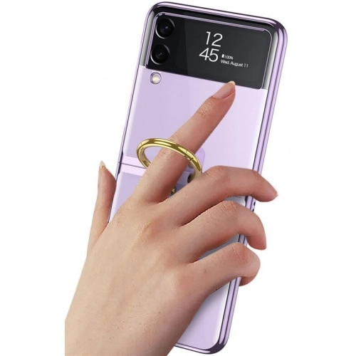 Samsung Galaxy Z Flip 3 Kılıf Yüzüklü Stand Özellikli Şeffaf Kıpta Kapak - Yeşil