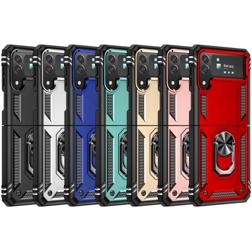 Samsung Galaxy Z Flip 4 Kılıf Zırhlı Standlı Mıknatıslı Katlanabilir Tank Kapak - Gümüş