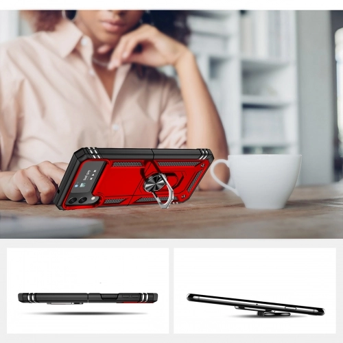 Samsung Galaxy Z Flip 4 Kılıf Zırhlı Standlı Mıknatıslı Katlanabilir Tank Kapak - Mavi