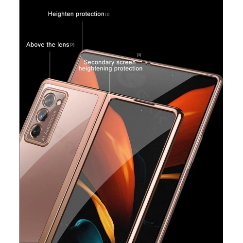 Samsung Galaxy Z Fold 2 Kılıf Metal Görünümlü Esnek Kıpta Kapak - Rose Gold