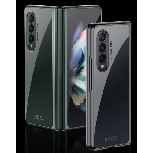 Samsung Galaxy Z Fold 3 Kılıf Metal Görünümlü Esnek Kıpta Kapak - Rose Gold