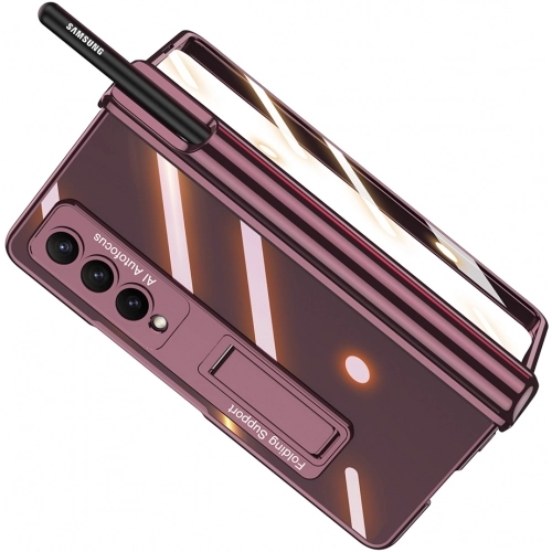 Samsung Galaxy Z Fold 4 Kılıf Kıpta Standlı Kalem Bölmeli Kapak - Gümüş