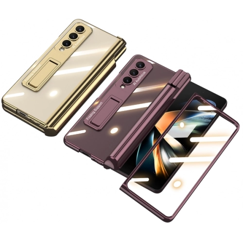 Samsung Galaxy Z Fold 4 Kılıf Kıpta Standlı Kalem Bölmeli Kapak - Gümüş