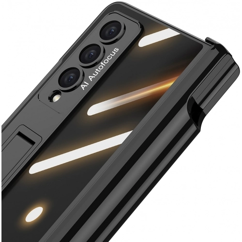 Samsung Galaxy Z Fold 4 Kılıf Kıpta Standlı Kalem Bölmeli Kapak - Gümüş