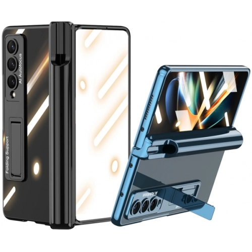 Samsung Galaxy Z Fold 4 Kılıf Kıpta Standlı Kalem Bölmeli Kapak - Gümüş