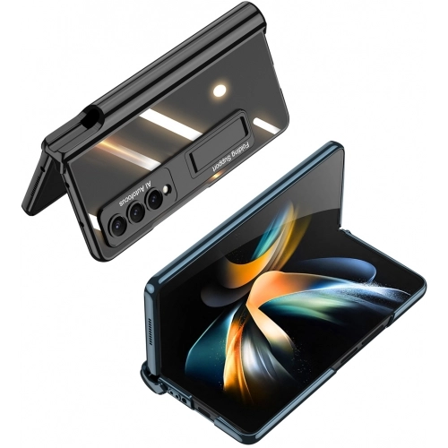 Samsung Galaxy Z Fold 4 Kılıf Kıpta Standlı Kalem Bölmeli Kapak - Mavi