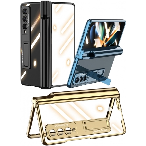 Samsung Galaxy Z Fold 4 Kılıf Kıpta Standlı Kalem Bölmeli Kapak - Siyah