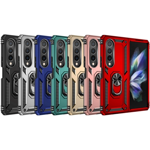 Samsung Galaxy Z Fold 4 Kılıf Zırhlı Standlı Mıknatıslı Katlanabilir Tank Kapak - Gold