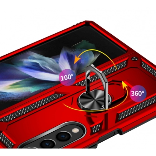 Samsung Galaxy Z Fold 4 Kılıf Zırhlı Standlı Mıknatıslı Katlanabilir Tank Kapak - Gold