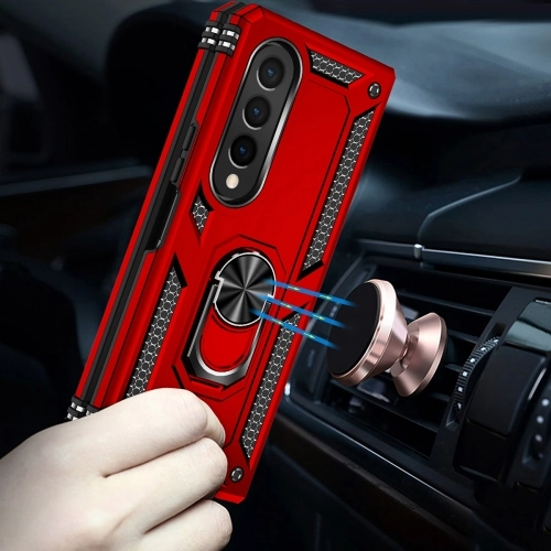 Samsung Galaxy Z Fold 4 Kılıf Zırhlı Standlı Mıknatıslı Katlanabilir Tank Kapak - Kırmızı