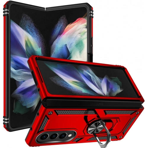Samsung Galaxy Z Fold 4 Kılıf Zırhlı Standlı Mıknatıslı Katlanabilir Tank Kapak - Kırmızı