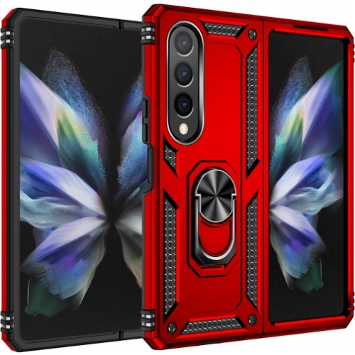 Samsung Galaxy Z Fold 4 Kılıf Zırhlı Standlı Mıknatıslı Katlanabilir Tank Kapak - Kırmızı